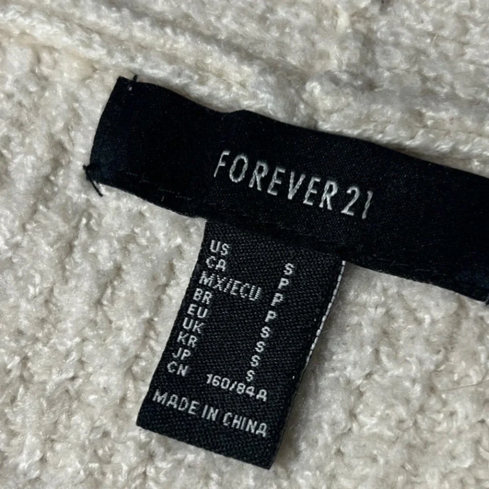 Forever 21 Cream Ribbed Knit Open Front Cardigan Striped Balloon Sleeve Womens S